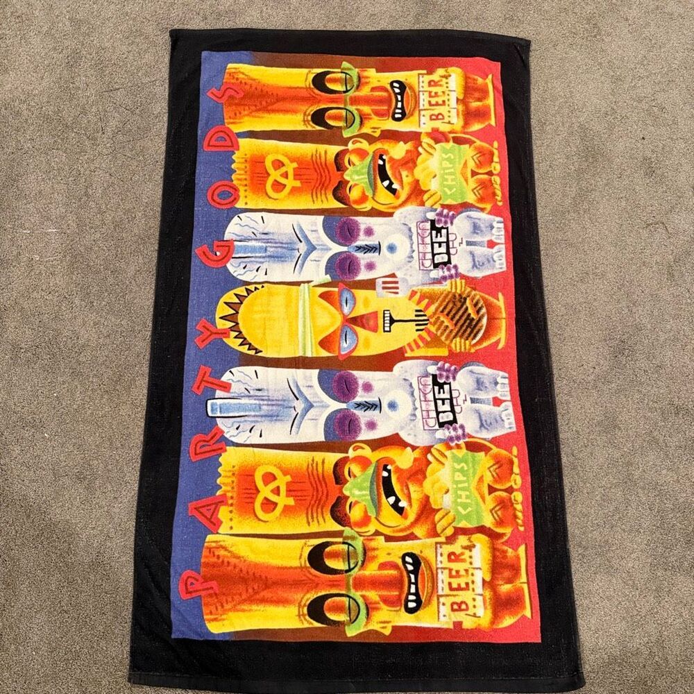 Vintage Caribbean Soul "Party Gods" Tiki Beach Towel - Totem Beer Chips Ice